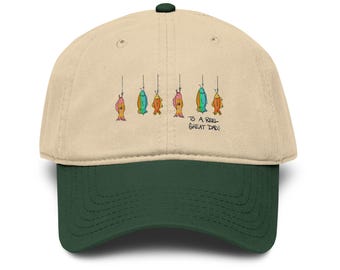 Sombrero tipo cubo con señuelos de pesca bordados / Diseño "Para un gran papá" / Sombrero para el Día del Padre