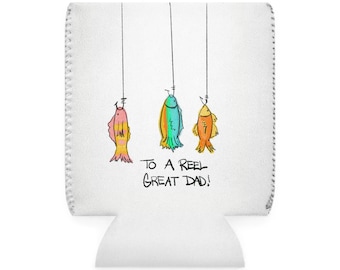 Funda enfriadora de latas para el Día del Padre / Ilustración de pez de pesca