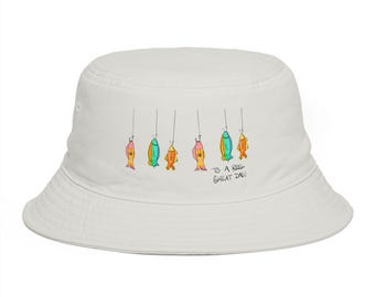 Sombrero tipo cubo con coloridos señuelos de pesca para el Día del Padre / Lindos anzuelos de pesca, sombrero de verano para la playa