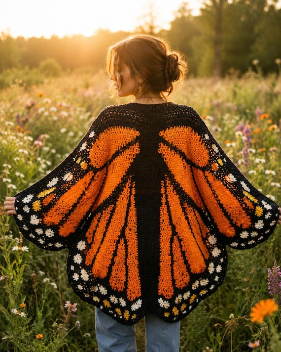 Monarch Butterfly Wing Cardigan Crochet Pattern | Oversized Boho Sweater (PDF)