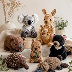 Crochet Australian Animal Pattern Bundle PDF | Koala Kangaroo Wombat Platypus Quokka Echidna Tasmanian Devil Amigurumi Crochet Pattern