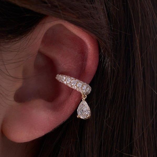 Bungelende peer Lab diamanten oor manchet effenen geen piercing kraakbeen hoepel traan bewegende charme oorbel minimalistische luxe oor stapel verjaardagscadeau