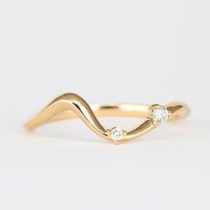 Organic Scattered Diamond Stacking Band Real Gold Wave Ring Delicate Asymmetric Curvy Two Stone Nesting Wedding Band Minimalist Fine Jewelry