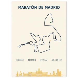 Lámina Maratón de Madrid Personalizada | Regalo Corredor Finisher | Ruta Real 42K | Marathon Map Print | Regalo Running Maratón