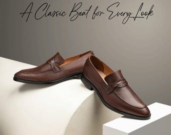 Braune Leder Penny Loafer für Herren, handgefertigte Slip-On-Kleidschuhe, klassischer Büro-Hochzeitsstil