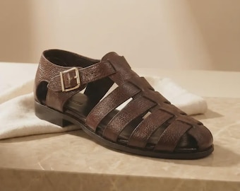Men's Handmade Leather Fisherman Sandals: Cushioned Arch Support Geniune Leather Chappal