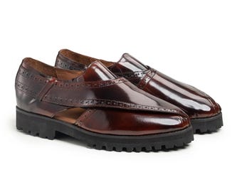 Men’s brown leather brogue loafers, cutout summer dress shoes
