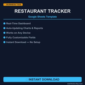 Restaurant Tracker | Restaurant Manager Google Sheets System | Cafe Business Automation | Sales Inventory Staff Tracker
