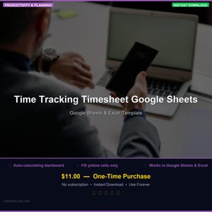 Time Tracking Timesheet Google Sheets | Billable Hours Projects Productivity | Timesheet Template | Client Hours