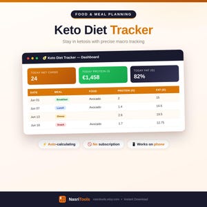 Mahlzeitenplaner-Tabelle | Keto-Tracker | Keto-Diät-Tracker für Google Tabellen | Keto-Diät-Tracker-Tabelle | Allgemeine Vorlage | Google Tabellen