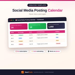 Content Calendar Spreadsheet | Social Media Planner | Social Media Posting Calendar Google Sheets