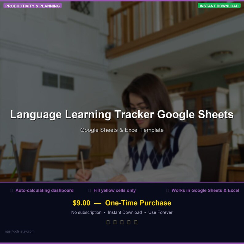 Language Learning Tracker Google Sheets | Language Learning Tracker Spreadsheet | General Template | Google Sheets image 1