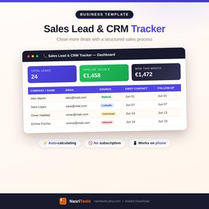 Business Dashboard Google Sheets | Sales Lead CRM Tracker Google Sheets | Lead Tracker Spreadsheet | General Template | Google Sheets