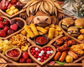 Highland Cow Charcuter Board, Wooden Serving Tray for Cheese and Snacks, Rustic Farmhouse Decor, Personalized Housewarming Gift, Animal Tray