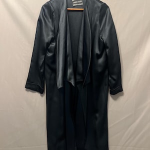 1940s I. Magnin & Co. Black Satin Opera Coat, Liquid Satin Evening Jacket, Waterfall Front, Vintage Formalwear