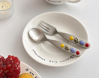 Natural Gemstone Stainless Steel Spoon & Fork Set, 304 Stainless Steel Mini Cutlery, Crystal Stone Handle Tableware, Cute Kitchen Gift