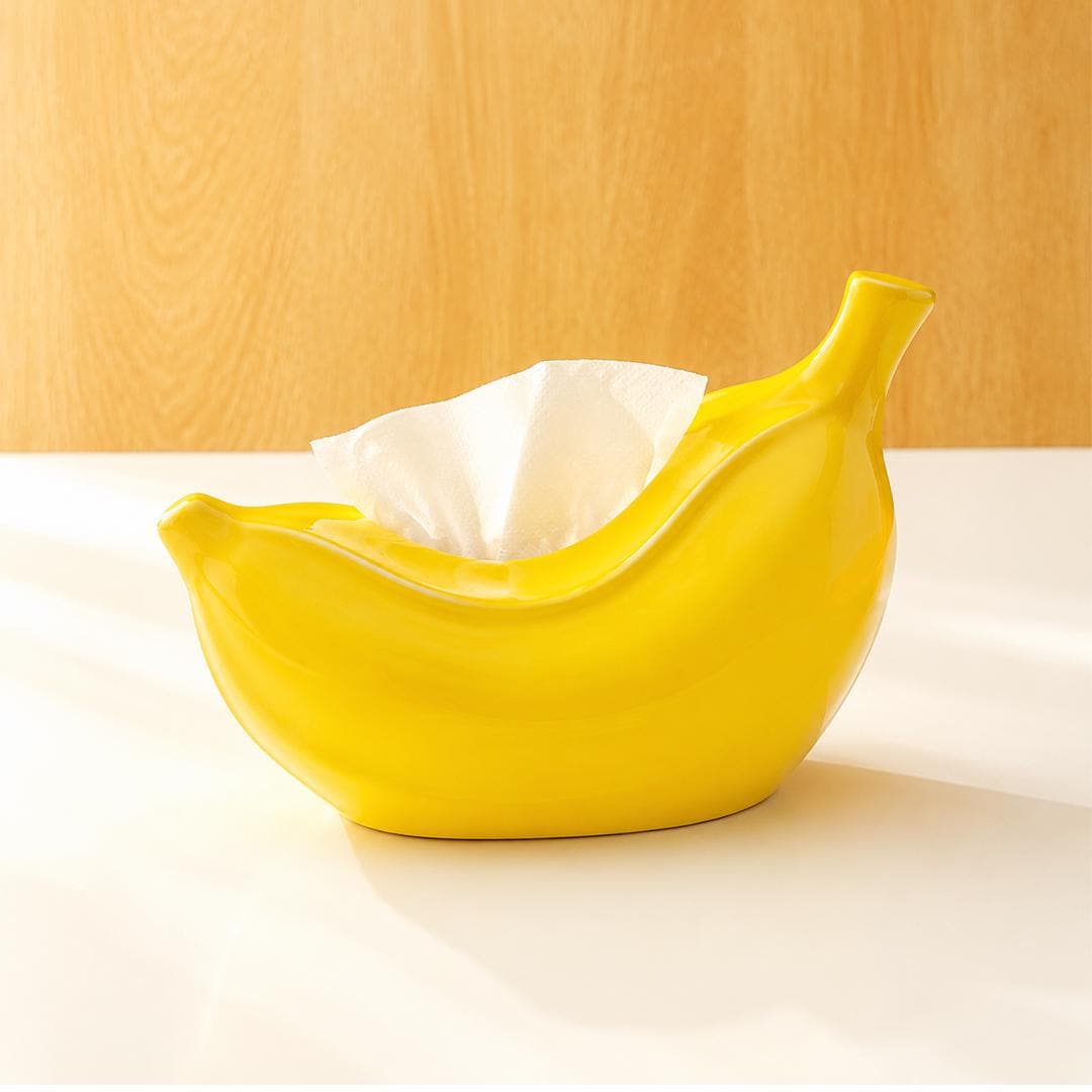 Banana Shape Ceramic Tissue Holder, Yellow Glossy Tissue Box, Dopamine Table Decor