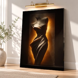 Elegant Draped Female Form Canvas Wall Art, Abstract Sculpture Design, 3D Effect Home Decor, Warm Backlit Artistic Canvas