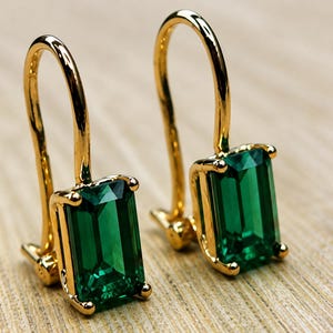 Emerald Cut Lab Grown Emerald Stud Earrings, 925 Sterling Silver Tops
