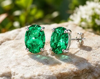 Greem Emerald stud earrings 925 silver Emerald Cut Earrings, anniversary gift, Gift for her silver 925 earrings