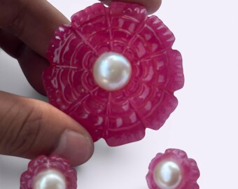 Hand-Carved Jade Floral Pendant Set with Pearls | Mughal Style, 925 Silver