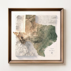 Texas Relief Map: Satellite Imagery over Real Elevation Data, Natural Color Terrain Print, Southwest Wall Art