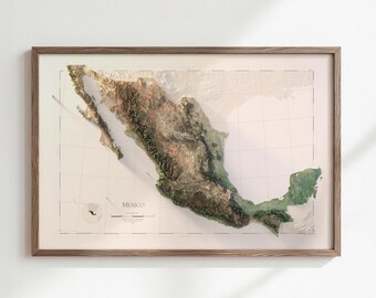 Mexico Relief Map Print - Satellite Terrain Wall Art -Topographic Map Poster - Shaded Relief Cartographic Art