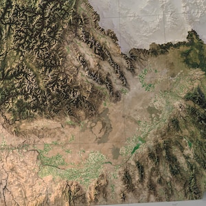 Idaho Shaded Relief Map: Satellite Imagery over Real Elevation Data, Natural Color Terrain Print image 3