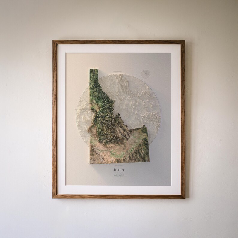 Idaho Shaded Relief Map: Satellite Imagery over Real Elevation Data, Natural Color Terrain Print image 6