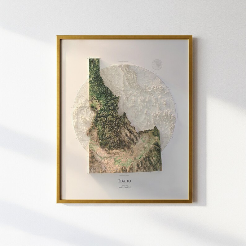 Idaho Shaded Relief Map: Satellite Imagery over Real Elevation Data, Natural Color Terrain Print image 4