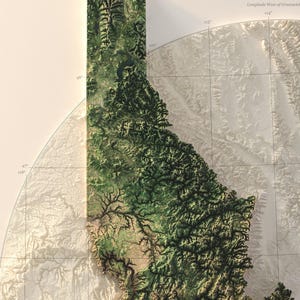 Idaho Shaded Relief Map: Satellite Imagery over Real Elevation Data, Natural Color Terrain Print image 2
