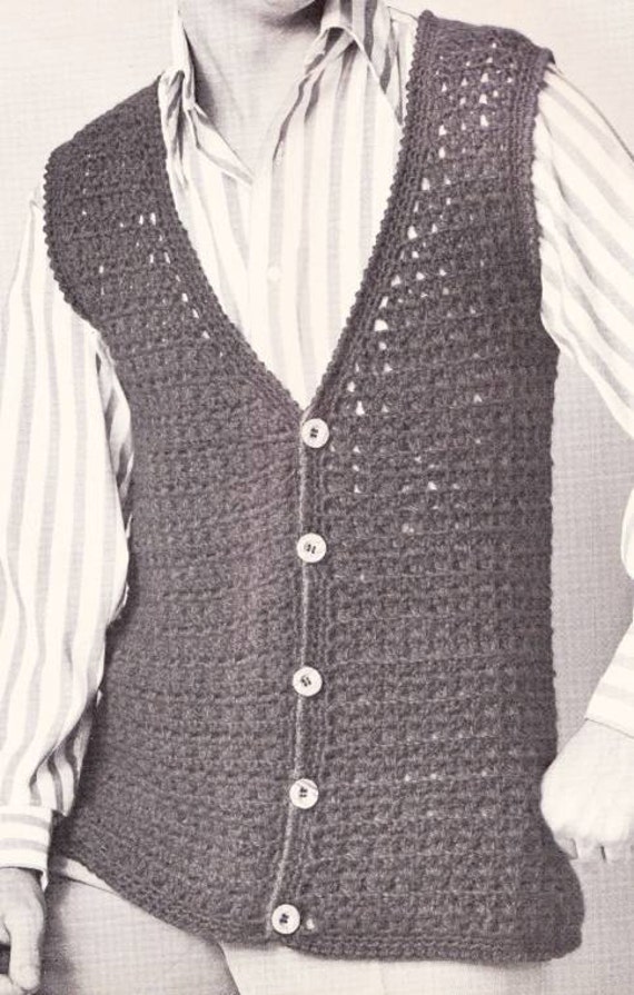 Items similar to Vintage Crochet Men's Button Down Vest PDF Pattern ...