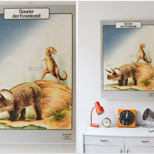 Dell'annata tirare giù grafico dinosauro poster scuola mappa zoologico biologia
