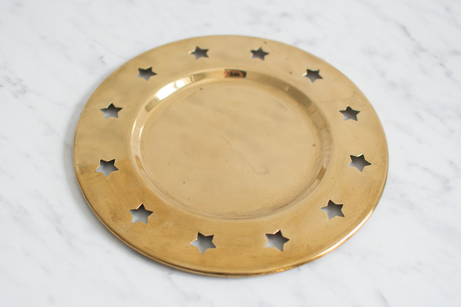 Brass Candle Plate with Stars Etsy