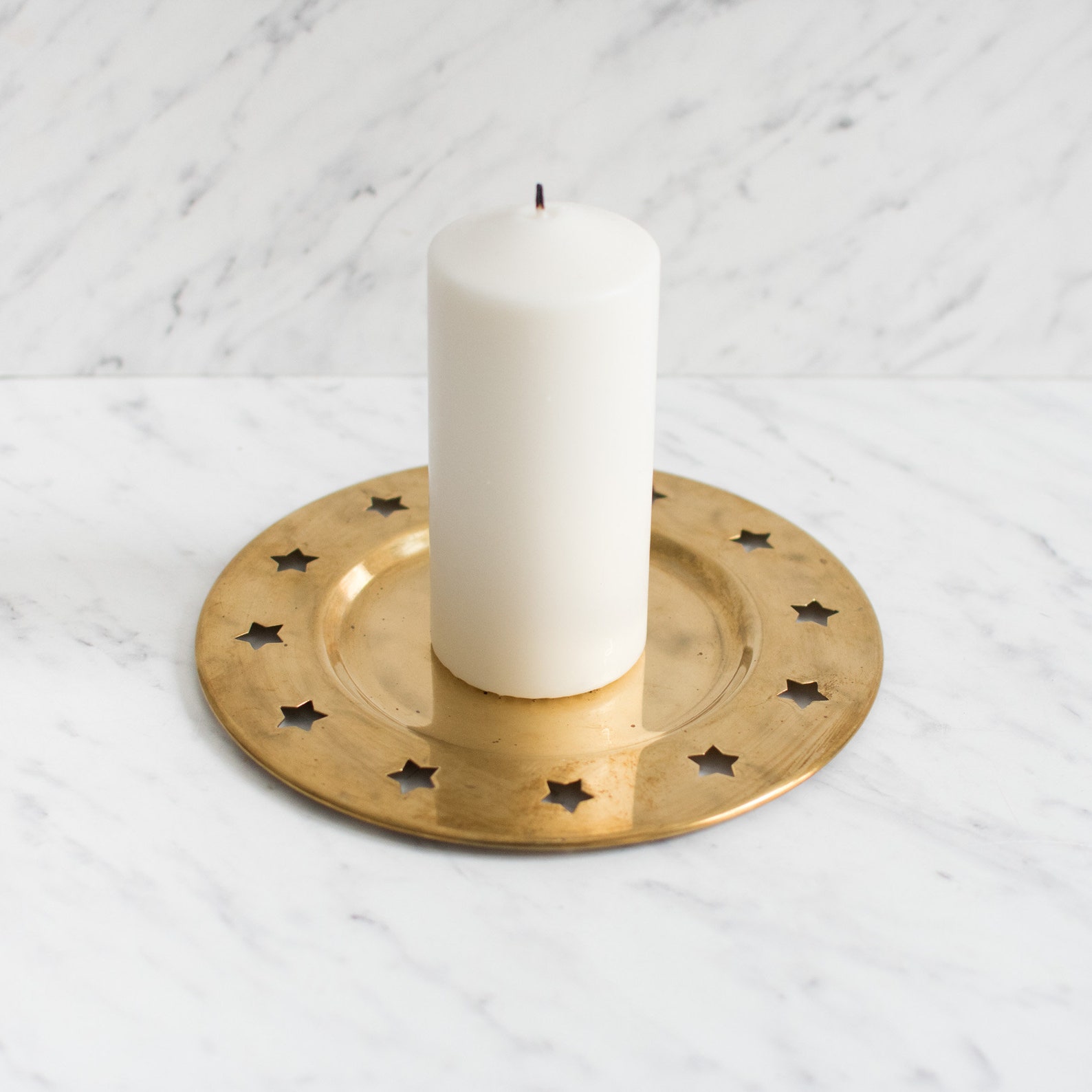 Brass Candle Plate with Stars Etsy