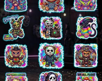 Slasher Bears Sticker Sheet - Lisa Frank After Dark Horror Stickers png