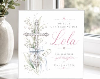 Tarjeta de bautizo personalizada para ahijada, tarjeta de bautizo a medida para ahijada, tarjeta de bautizo rosa para iglesia, recuerdo del día del nombramiento