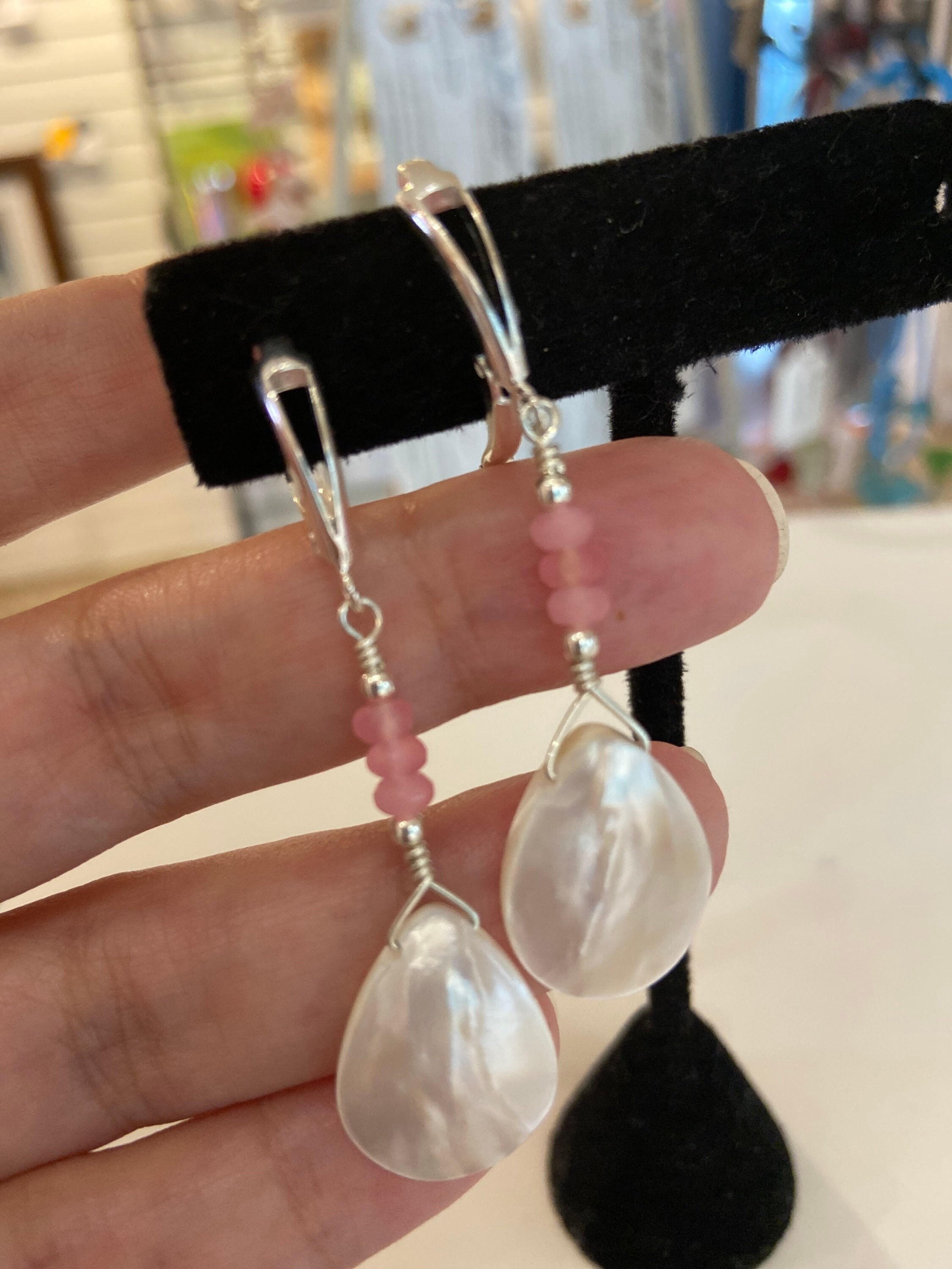 Vintage Faceted Chalcedony Teardrop and Sterling Silver Bead Teardrop Dangle Earrings Pair with Sterling Silver French Wire Back