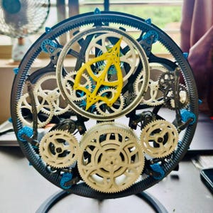 3D Printed Tourbillon Desk Toy, Mechanical Fidget Sculpture, Wind-Up Gear Timer, Office Decor Gift