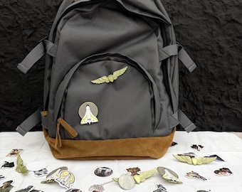 Post Apocalyptic Canvas Backpack, Vintage Survival Rucksack, Dystopian Cosplay Prop Bag, Rugged Canvas Daypack with Badges