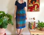 Vintage 1950s mohair plaid pencil skirt XS S 40s 50s midi skirt with pockets kick pleat metal side zipper Summit of Boston 25 quot waist