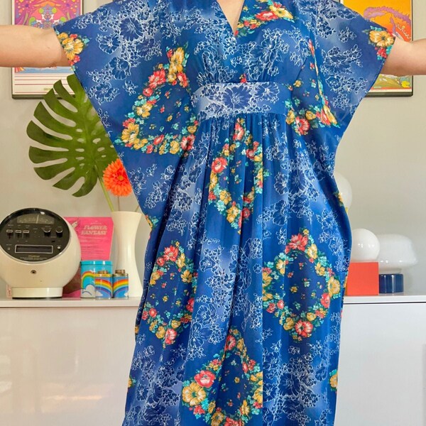 70's Draped Blue Angel Sleeve Caftan Dress main image 1