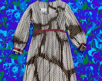 1960s Leslie Fay metallic long sleeve maxi // S-M // vintage 60s scoop neck abstract psychedelic print lamè holiday party dress NYE