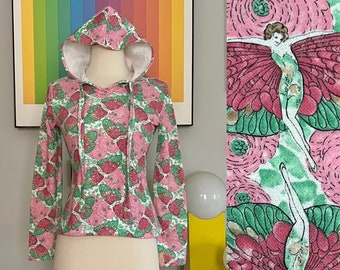 Deadstock 1970s Sweet Baby Jane novelty print hoodie // S // NWT vintage 70s butterfly fairy print long sleeve hooded fleece shirt top