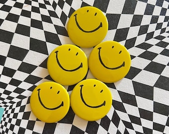 Vintage 1960s smiley face pinbacks lot of 5 // retro 60s 70s hippie buttons 1.5" wholesale resale lot