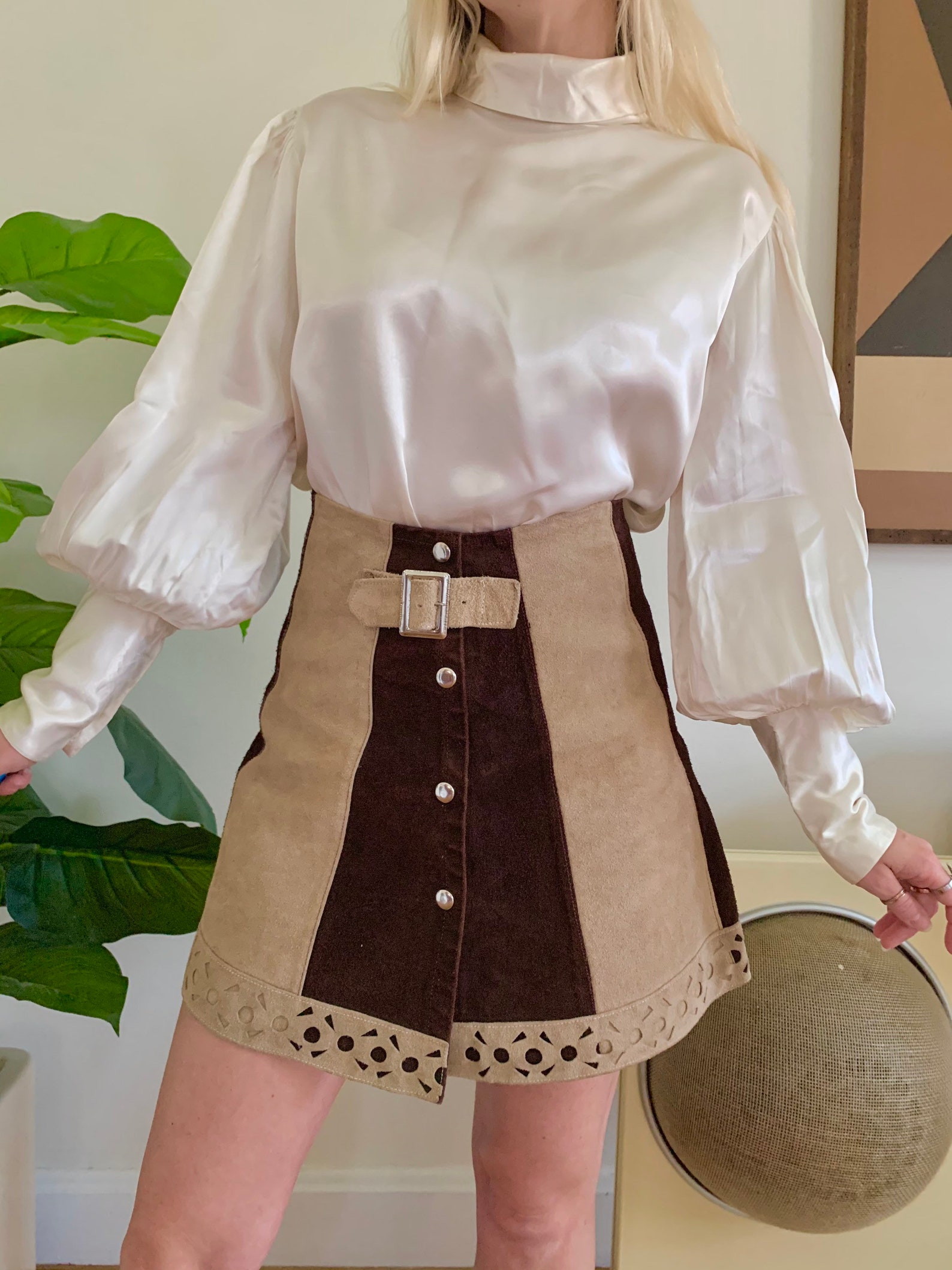 Vintage 1960s balloon sleeve satin ivory blouse // Large // | Etsy