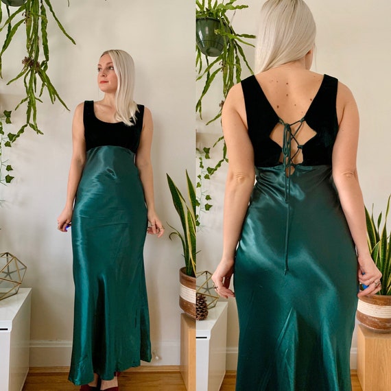 Vintage 1990s does 30s velvet + satin open back ma