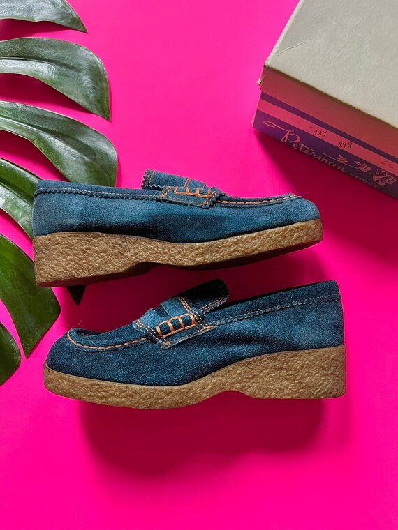 Deadstock 1970s blue suede wedges // 6.5 NARROW /… - image 4