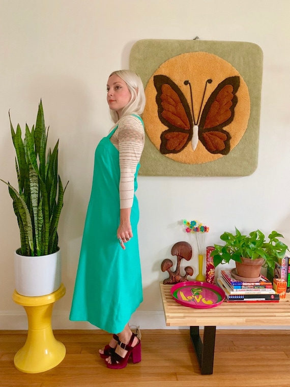 Vintage 1960s turquoise pinafore dress S-M // mod… - image 2