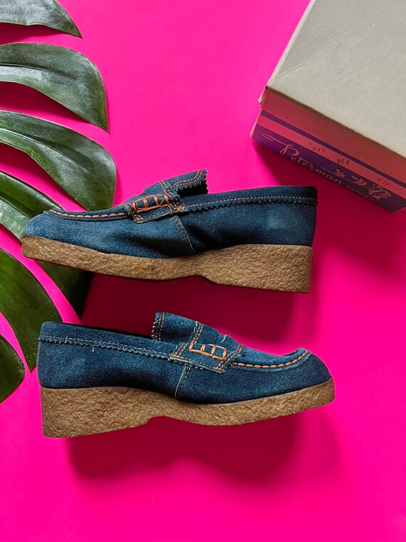 Deadstock 1970s blue suede wedges // 6.5 NARROW /… - image 3